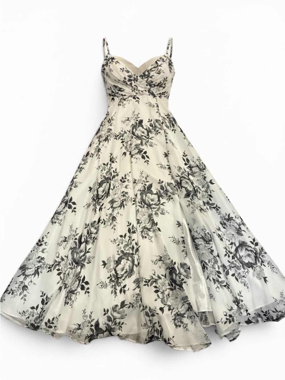Amelia Couture Elegant Floral Maxi Dress Black & White Size 6 Feminine Fun Flirt